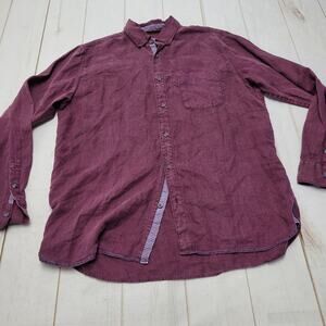 32 bar blues 100% linen long sleeve button down shirt contrast trim